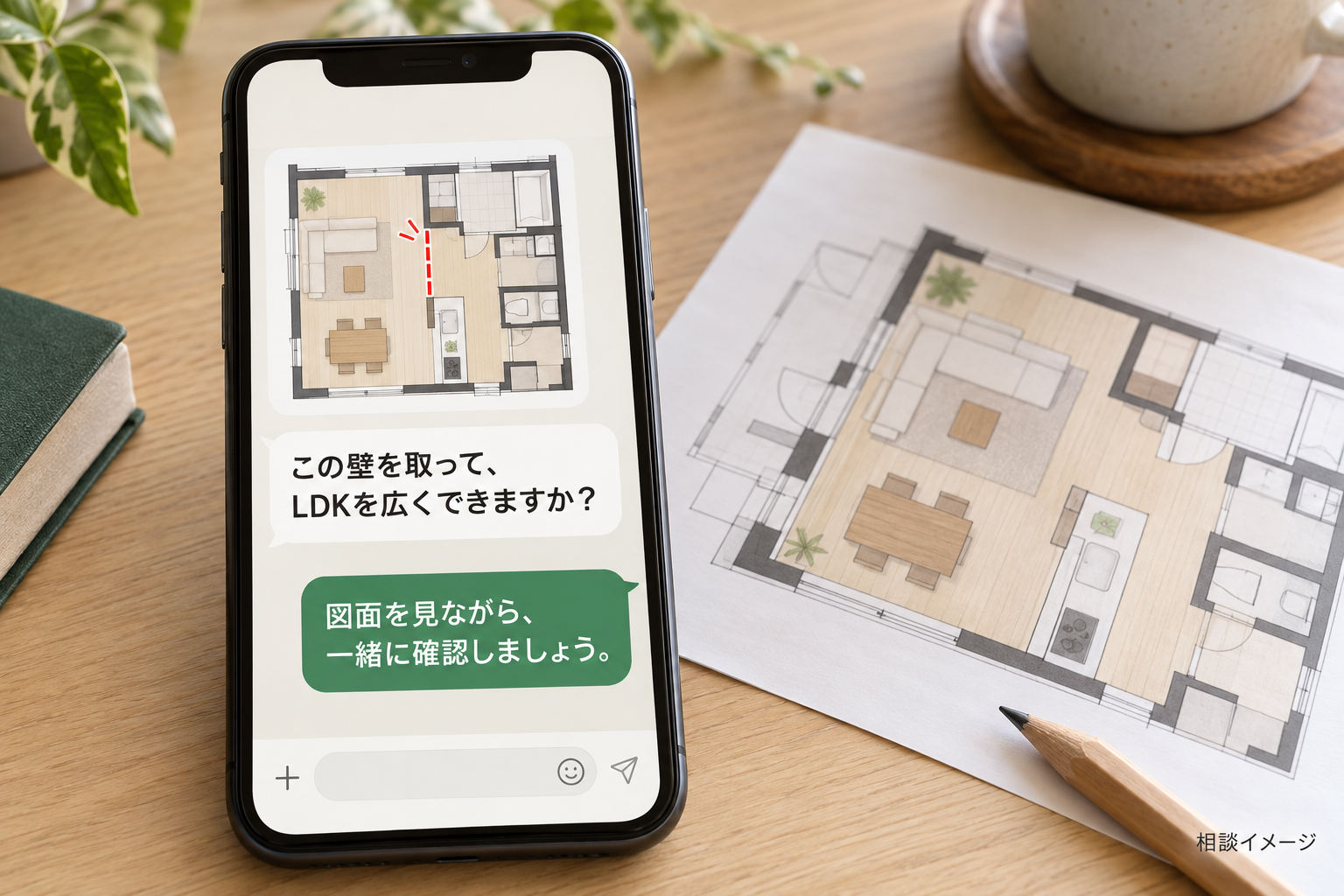間取り図を送って相談するイメージ
